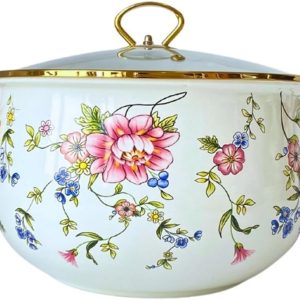 Enamel Simmer Pot with Glass Lid, Nonstick Saucepan Pot with Handle, Vintage Floral Stainless Steel Stockpot Cooking Pots for Induction Cookers and Stove,6 Quarts