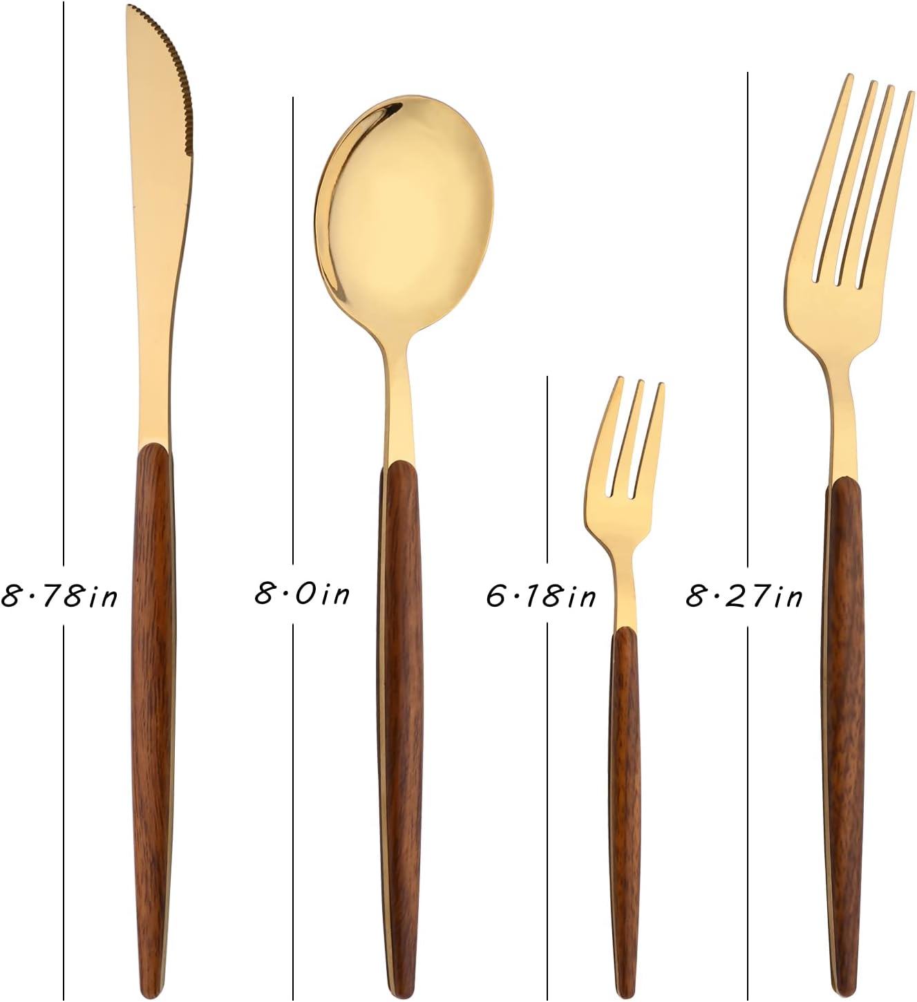 16-Piece Silverware Set with Cake Fork, Gold Stainless Steel Flatware Cutlery Set, Eating Utensils Set with Wooden effect Handle, Include Knife Fork Spoon, Mirror Polished, Dishwasher Safe - Image 2