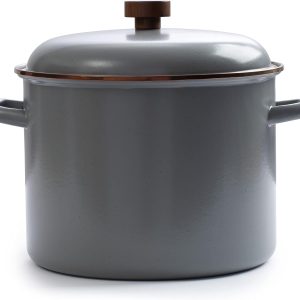 Enamel Stock Pot - Durable Enamel-Coated Steel Pot for Even Heating and Outdoor Cooking Of Soups, Stews and Chili (Slate Gray)