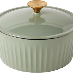 3-Quart Enameled Cast Iron Fluted Dutch Oven Pot with Lid, Sage Green