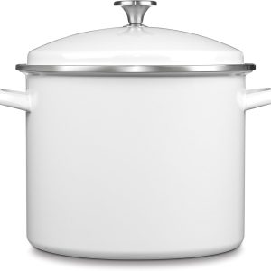 Enamel on Steel Stockpot with Cover, 12-Quart, White