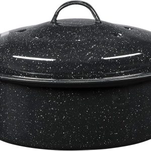 8.7-Inch Small Covered Round Roaster, 3Lb Capacity – Mini Roaster Enamel Steel Cookware, Dishwasher Safe & PFOA-Free, Even Heat Distribution for Poultry, Meat, Vegetables (Speckled Black)