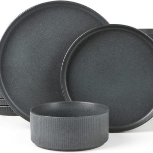 Dinnerware Sets, Plates and Bowls Set for 4, 12 Pieces Dish Set - Chip and Scratch Resistant, Microwave and Dishwasher Safe Kitchen Set, Matte Dark Charcoal