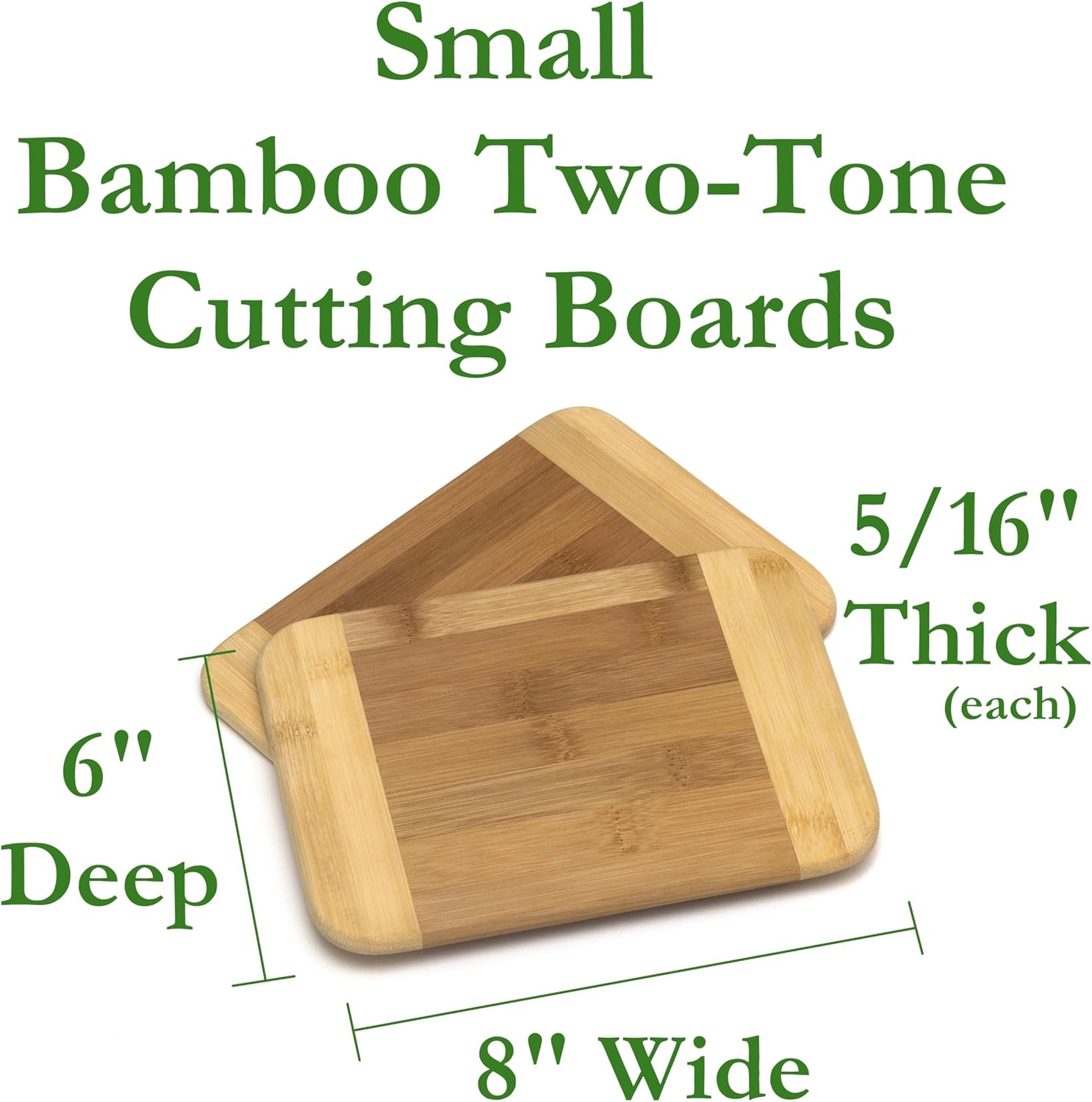 Bamboo Wood Two-Tone Kitchen Cutting and Serving Board, Small, 8" x 6" x 5/16", Set of 2 - Image 2