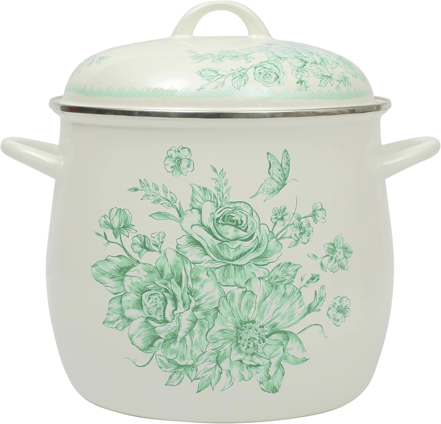 12-Quart Enamel on Steel Stock Pot, Green Large Cooking Pot for Soups Stews, Colorful Enamelware Stockpot for Home Kitchen - Image 2