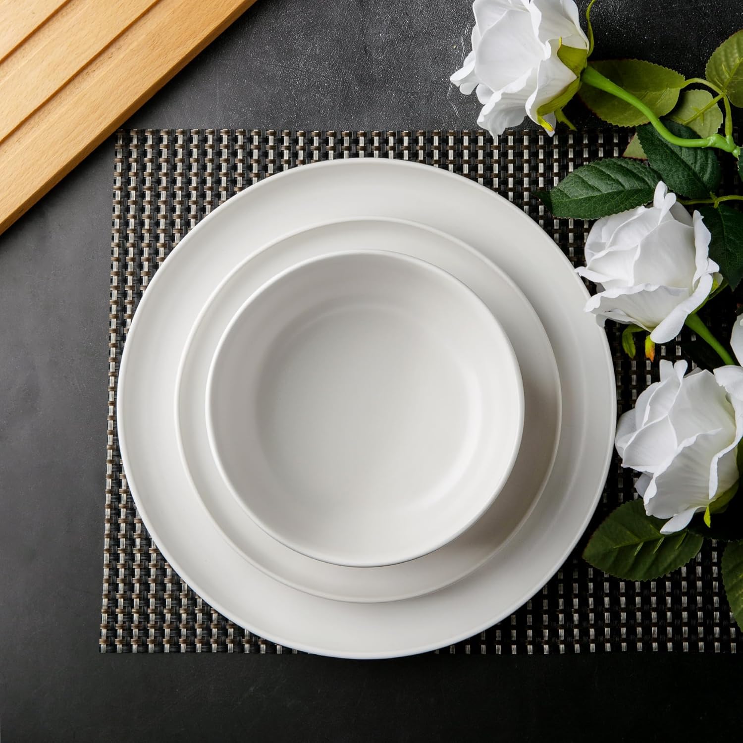 Ceramic Dinnerware Sets, Wavy Rim Stoneware Plates and Bowls Sets, Highly Chip and Crack Resistant | Dishwasher & Microwave & Oven Safe Dishes set, Service for 4 (12pc) - Image 2